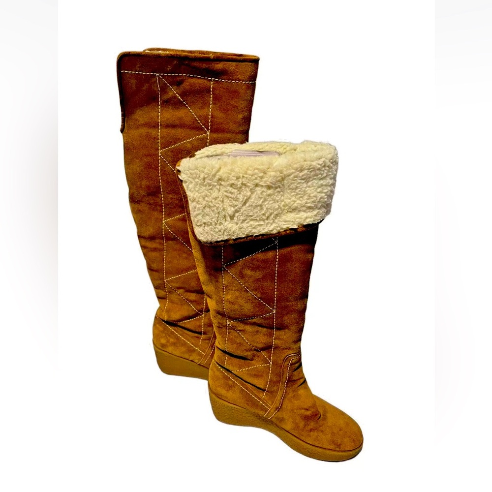 LIKE NEW Michael Kors Suede Shearling Wedge OTK Boots s 11